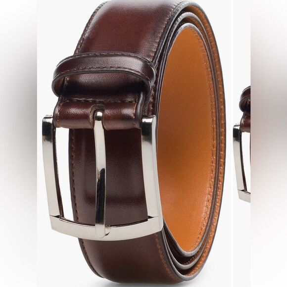 Magnanni Tanner Tobacco Dark Brown Leather Belt with Silver Buckle size 42